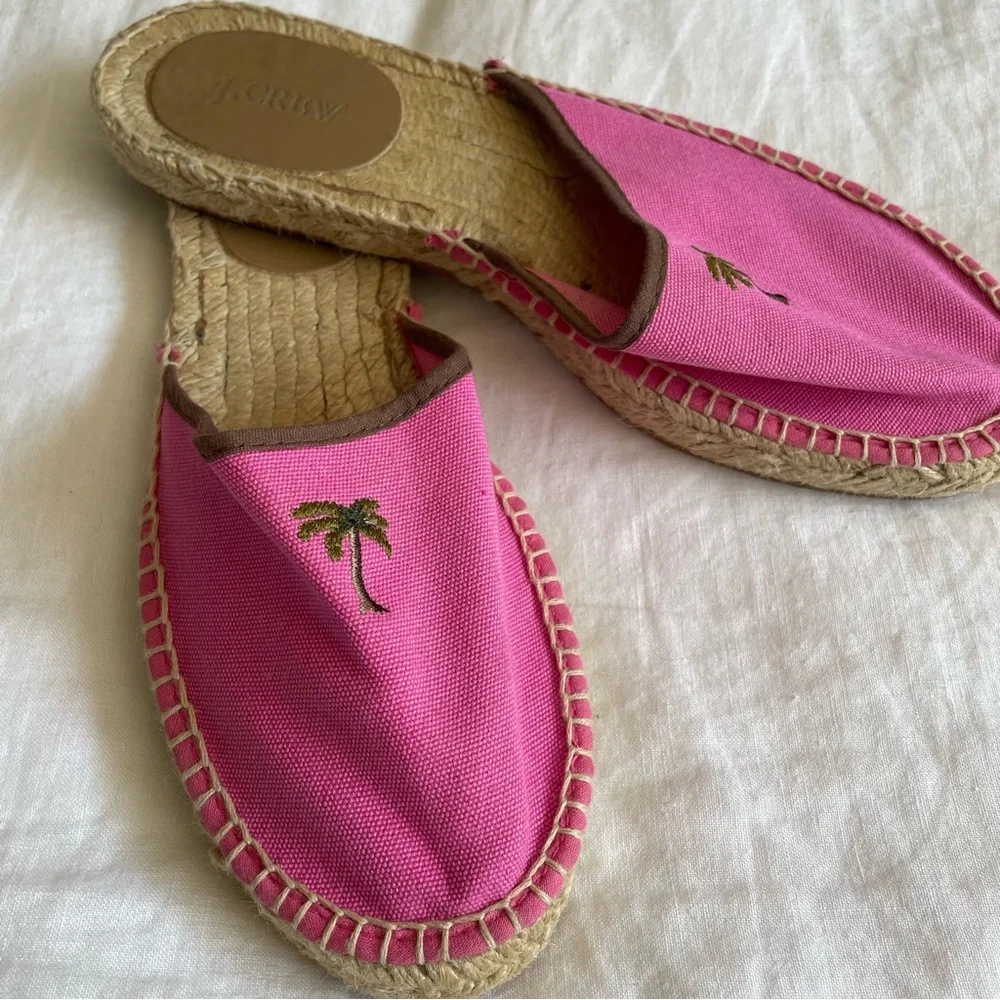 3 for $30 | J Crew Pink Palm Tree Canvas Espadrilles Mules - Picture 1 of 10